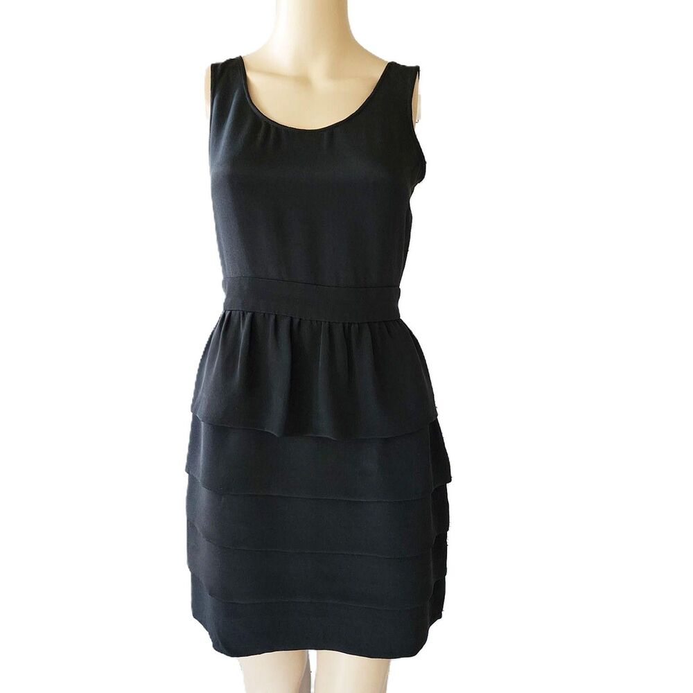 Archival Anlo Black 100% Silk Tiered Ruffle Mini Dress - Small - Made in USA